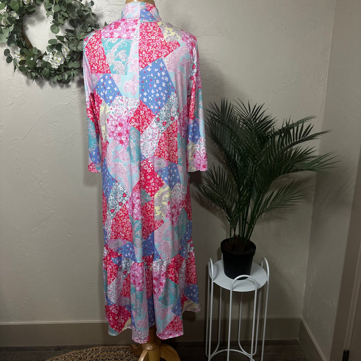 Liza Lou’s Modest Regina Colorful Patchwork Long Dress with Tie