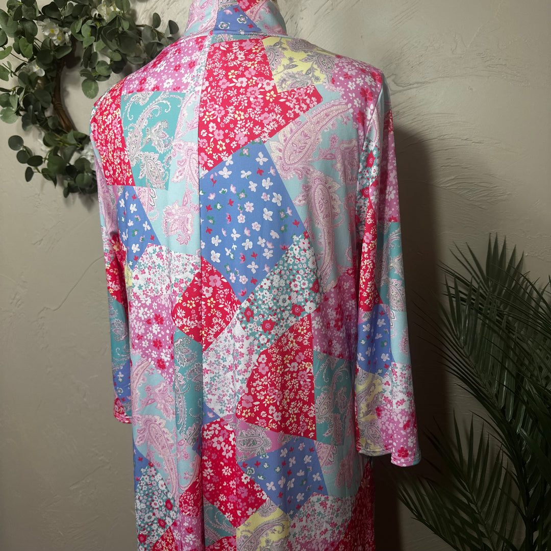 Liza Lou’s Modest Regina Colorful Patchwork Long Dress with Tie