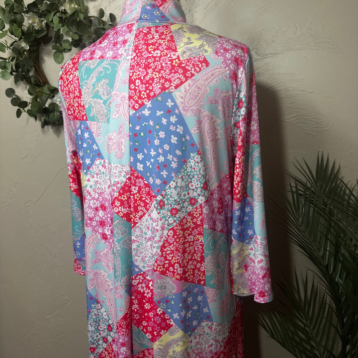 Liza Lou’s Modest Regina Colorful Patchwork Long Dress with Tie