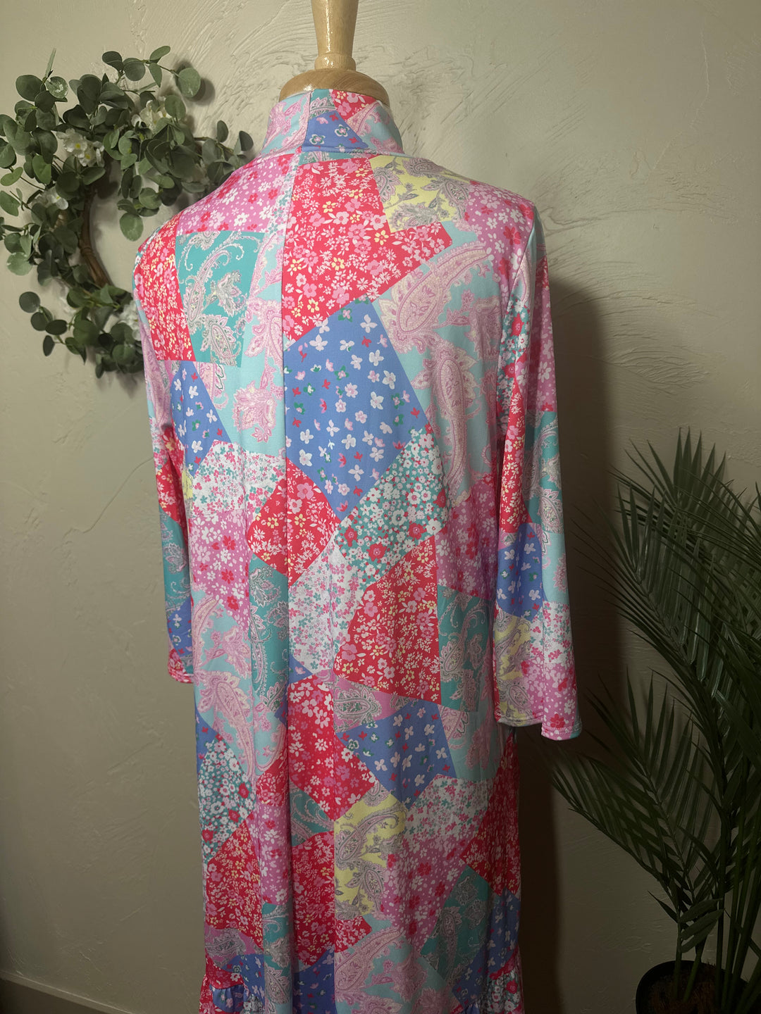 Liza Lou’s Modest Regina Colorful Patchwork Long Dress with Tie