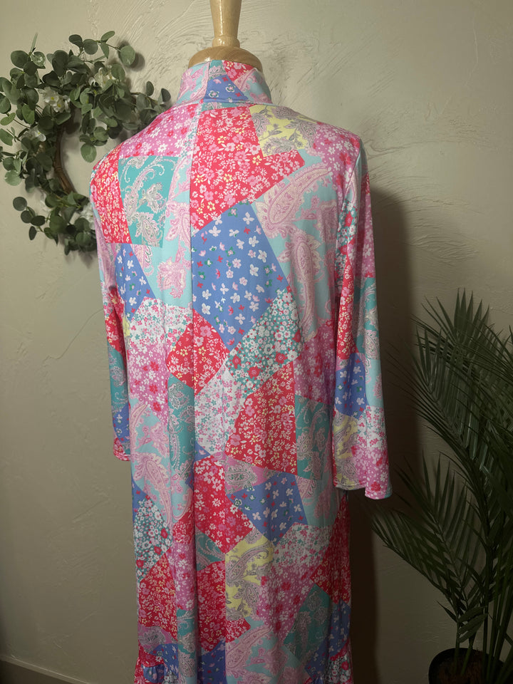 Liza Lou’s Modest Regina Colorful Patchwork Long Dress with Tie