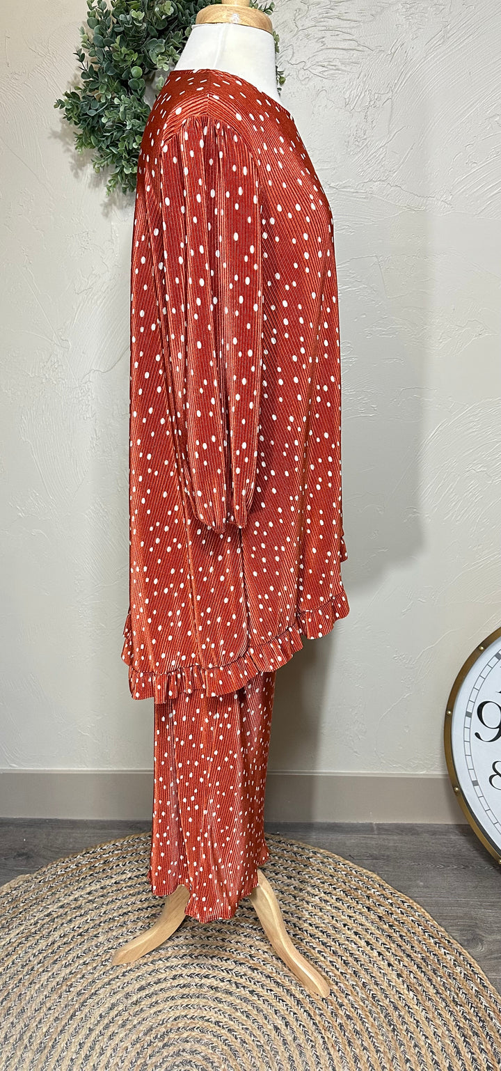 Liza’s Accordion Bodre Polka Dot Asymmetrical Tunic Top