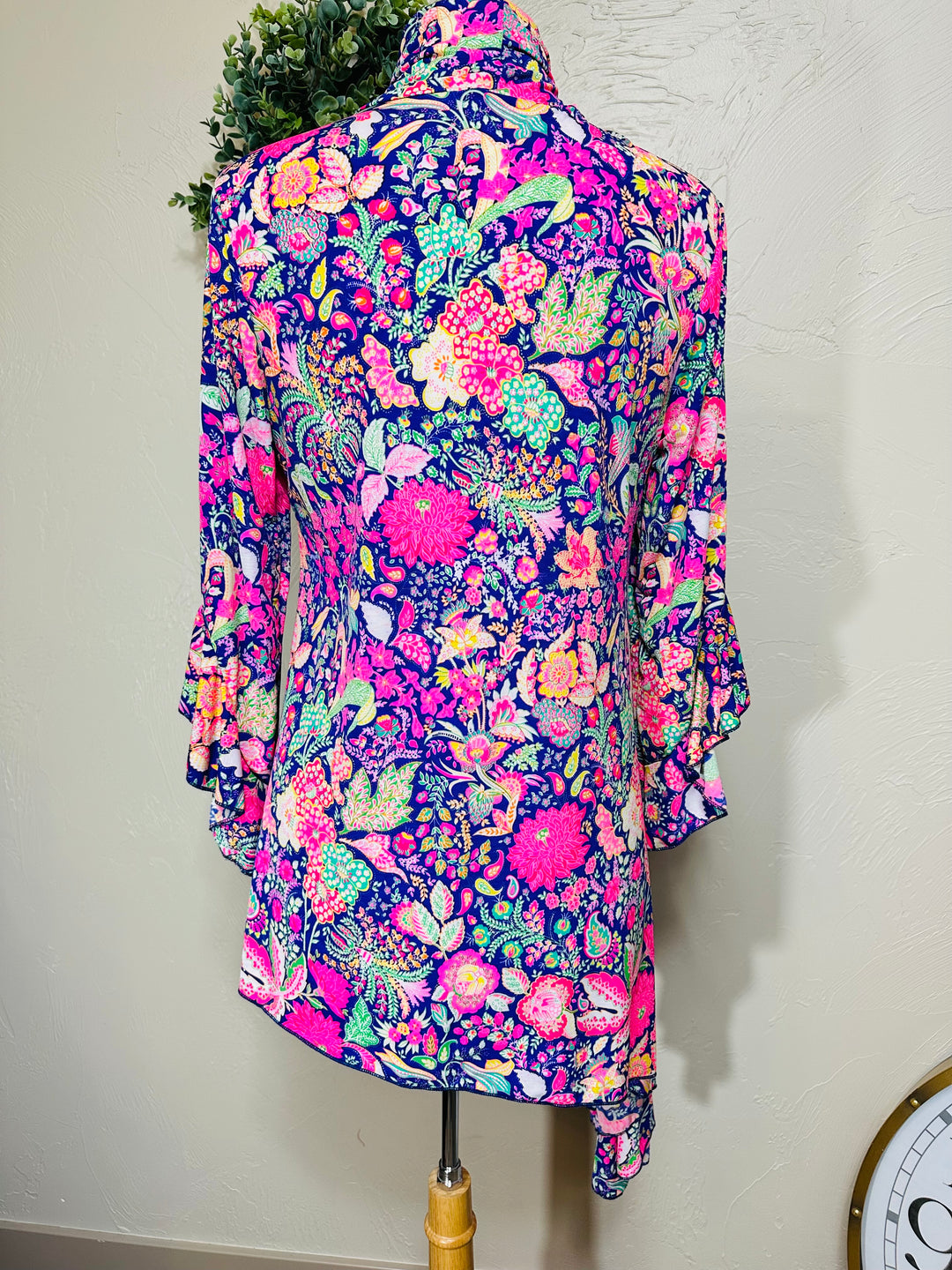 Liza Lou’s Colorful Paisley Asymmetrical Tunic Top with Tie