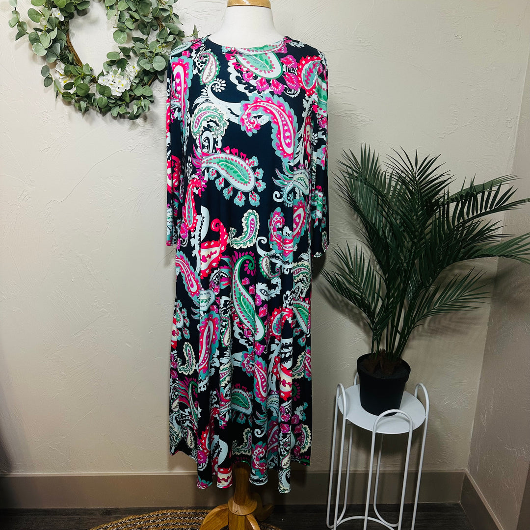 Liza Lou's Vivian Paisley Colorful Modest Women's Dress