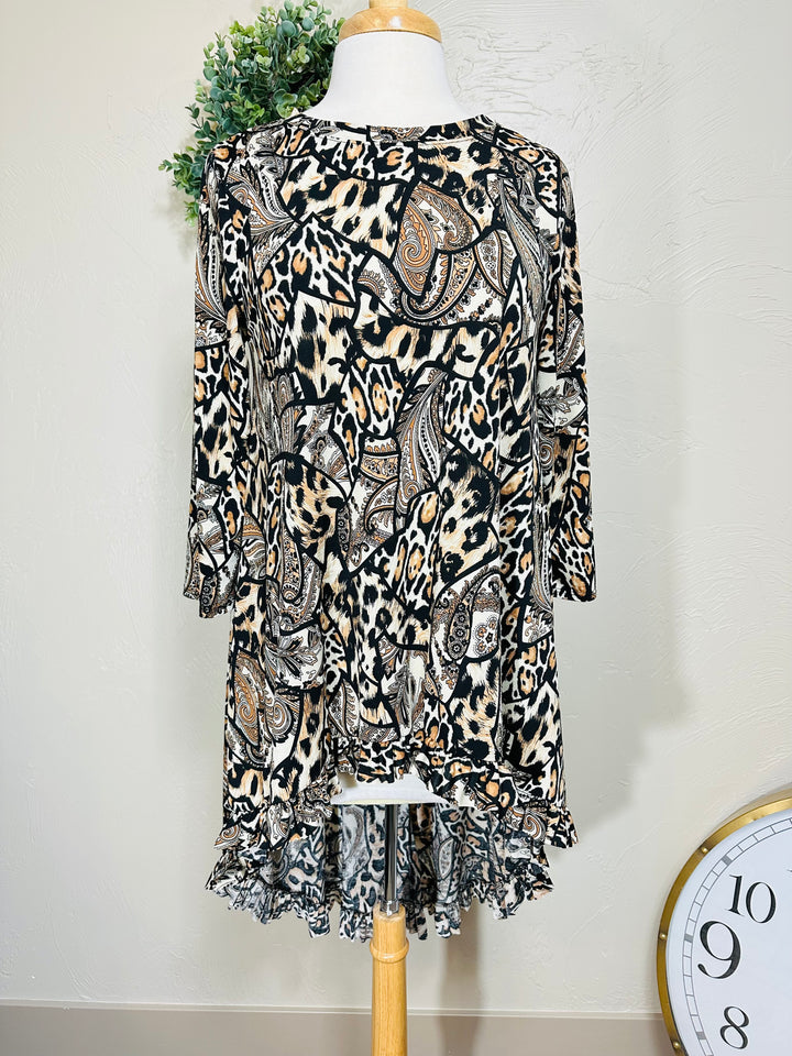 Liza Lou's Mixed Abstract Animal Print High Low Tunic Top