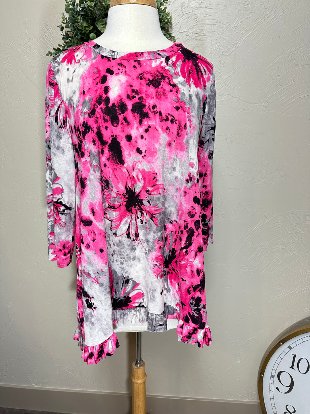 Liza Lou’s Asymmetrical Top Pink Tunic Top with Ruffle