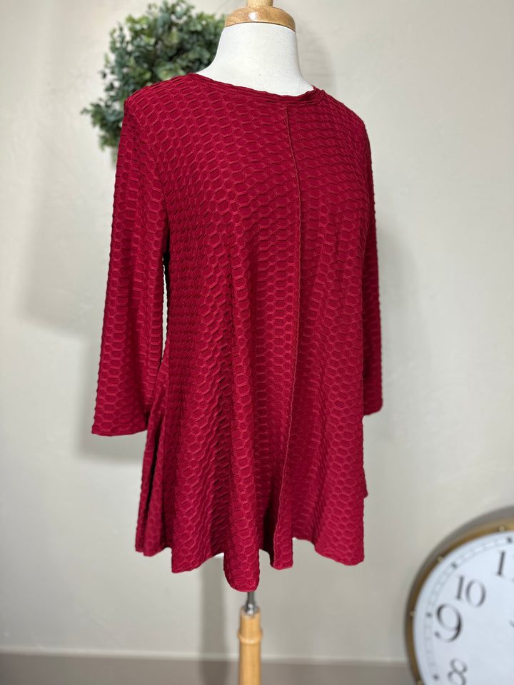 Liza Lou's Modest Deep Marsala Red Honeycomb Tunic Top