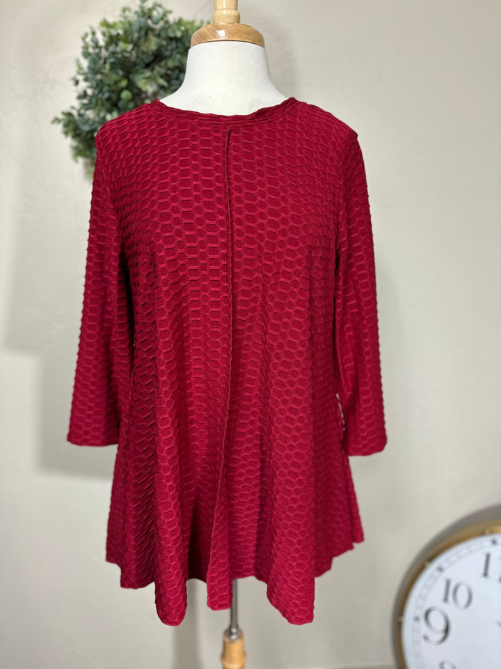 Liza Lou's Modest Deep Marsala Red Honeycomb Tunic Top