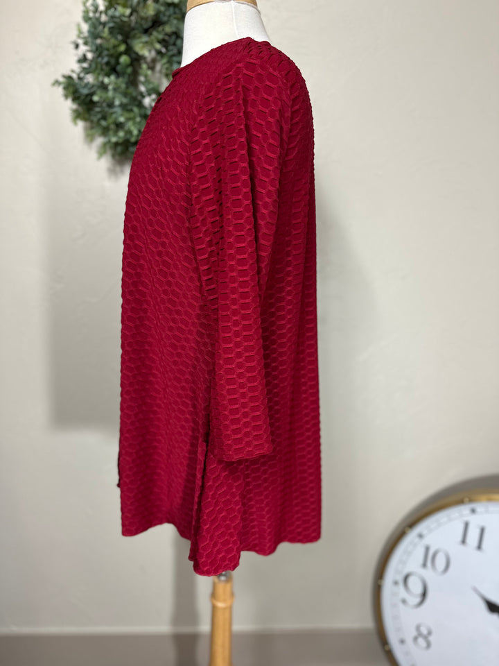 Liza Lou's Modest Deep Marsala Red Honeycomb Tunic Top