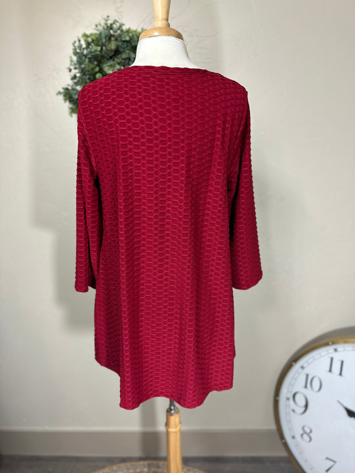 Liza Lou's Modest Deep Marsala Red Honeycomb Tunic Top