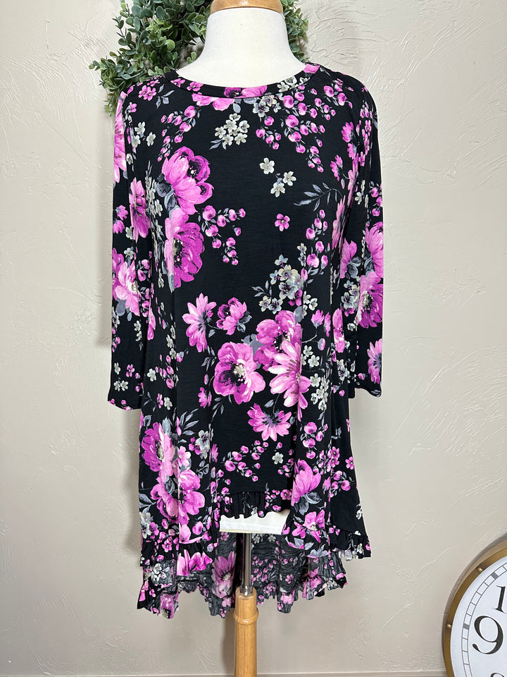 Liza Lou's Purple Pink Rose Floral High Low Tunic Top