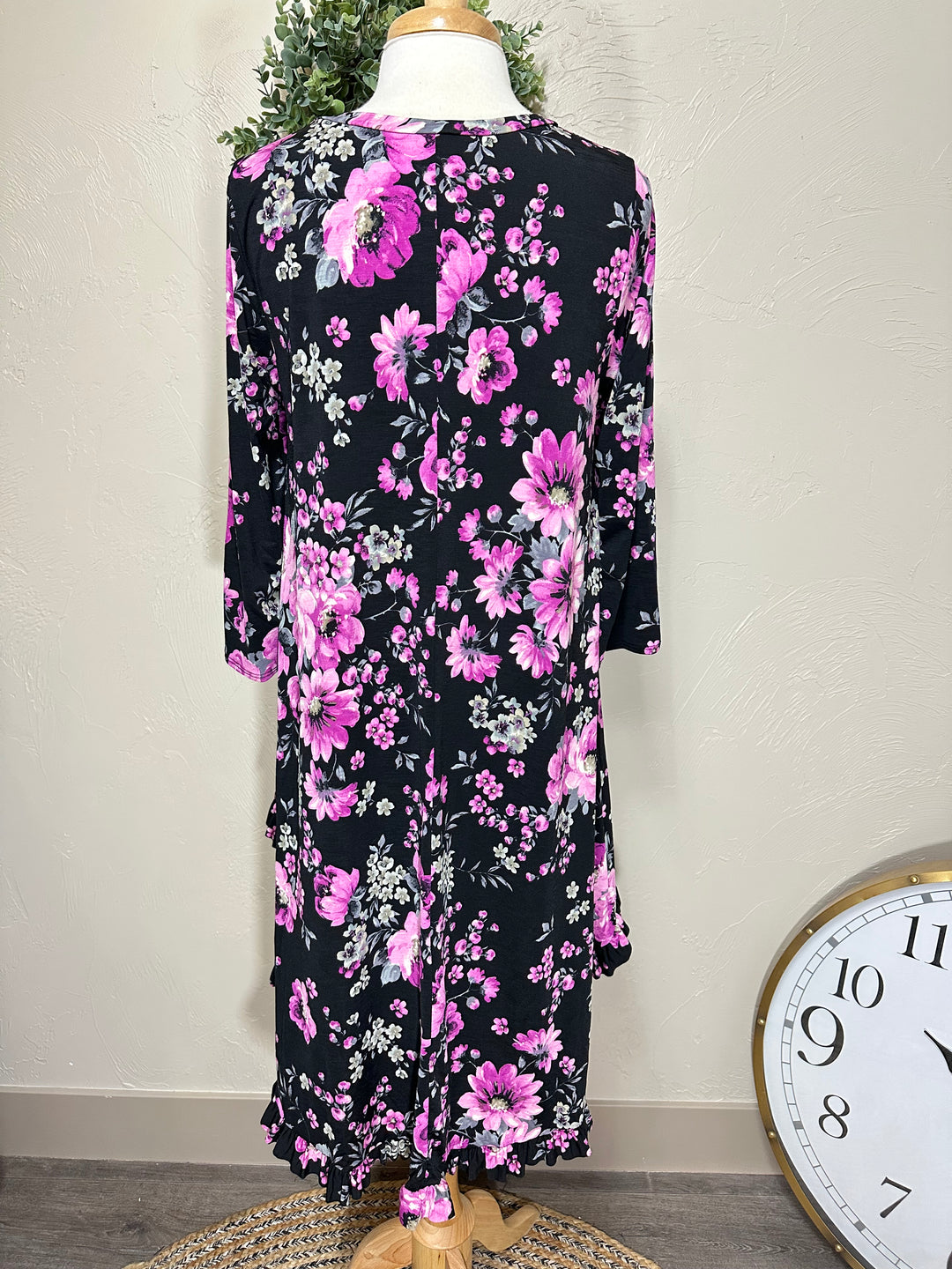 Liza Lou's Purple Pink Rose Floral High Low Tunic Top