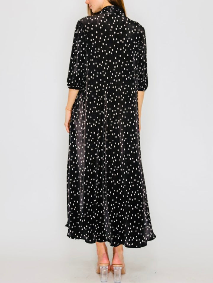 Liza Lou's Lavon Bodre Black with Polka Dots Long Modest Dress w/ Bow Tie
