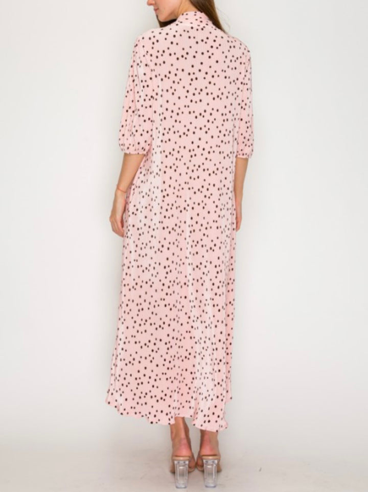Liza Lou's Lavon Bodre Pink with Polka Dots Long Modest Dress w/ Bow Tie