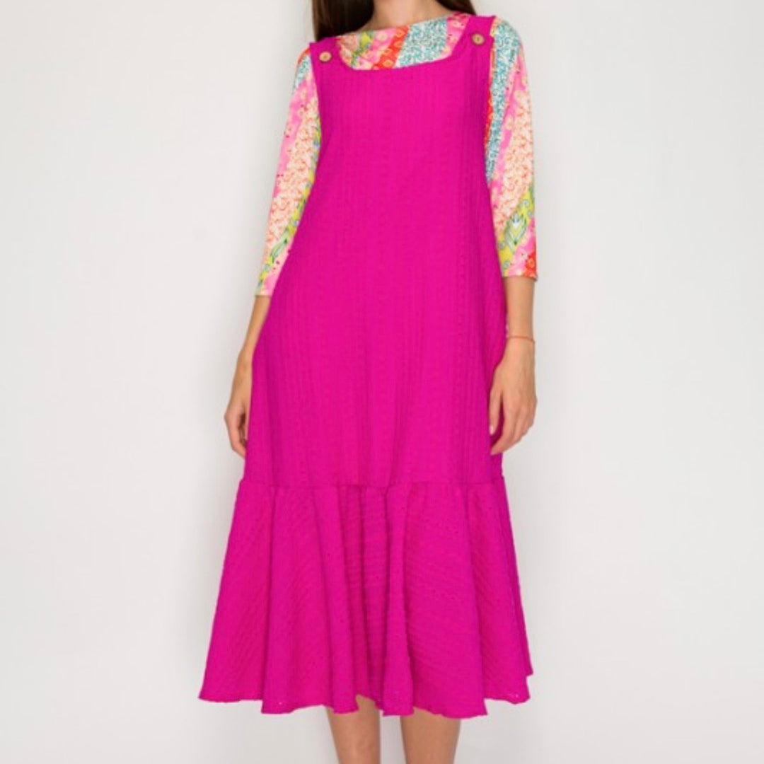 Liza Lou's Sophie Magenta Pink Textured Jumper Sleeveless Modest Dress