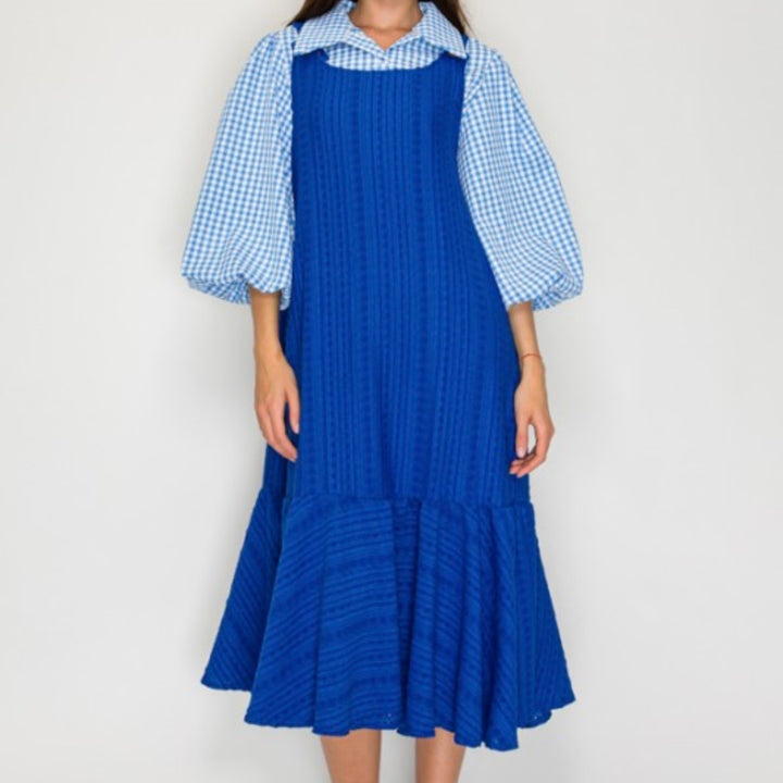 Liza Lou's Sophie Royal Blue Textured Jumper Sleeveless Modest Dress