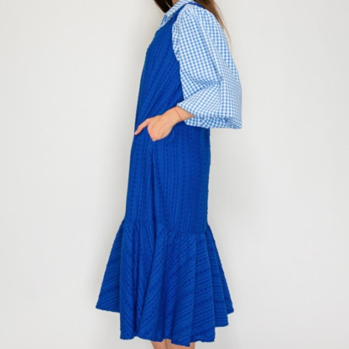Liza Lou's Sophie Royal Blue Textured Jumper Sleeveless Modest Dress