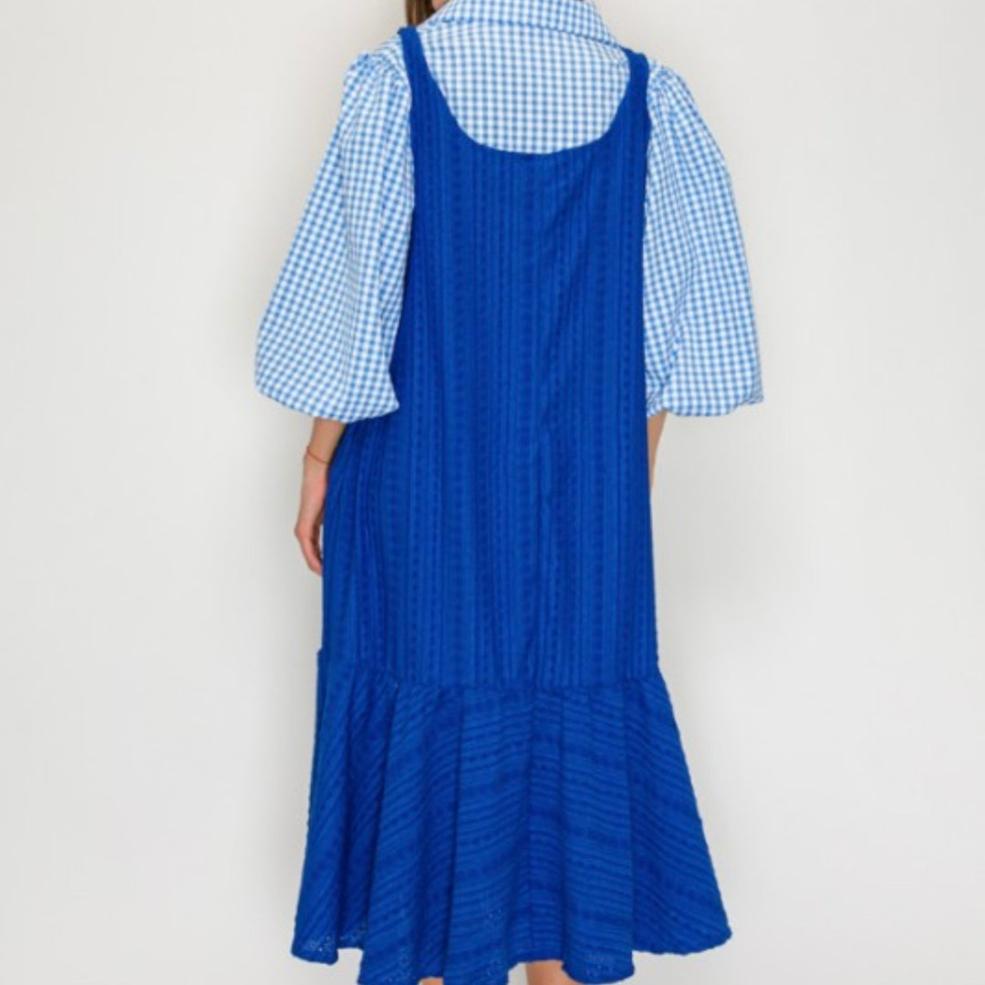 Liza Lou's Sophie Royal Blue Textured Jumper Sleeveless Modest Dress