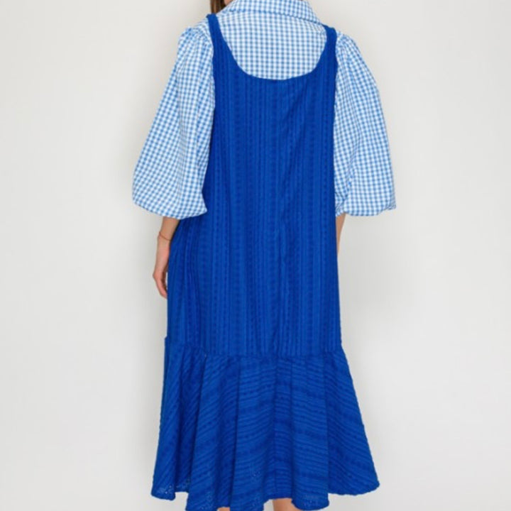 Liza Lou's Sophie Royal Blue Textured Jumper Sleeveless Modest Dress