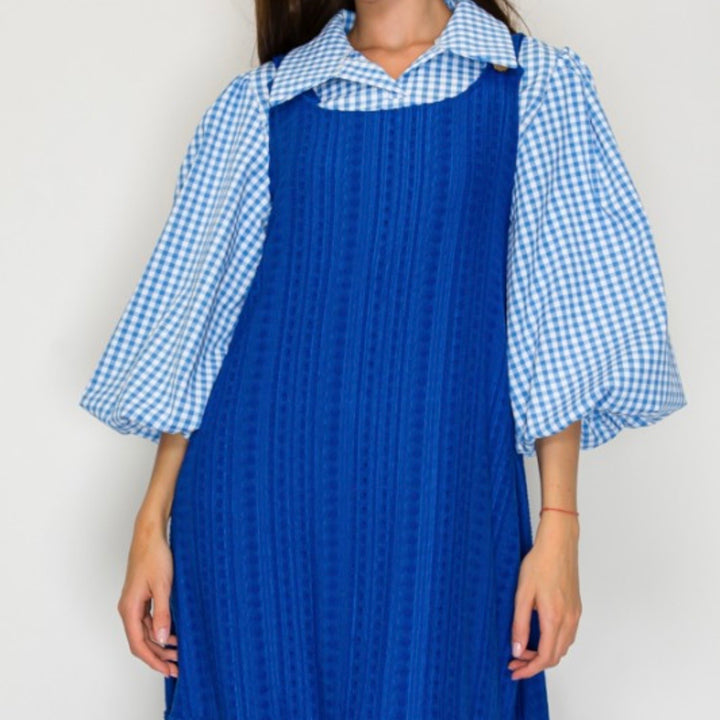 Liza Lou's Sophie Royal Blue Textured Jumper Sleeveless Modest Dress