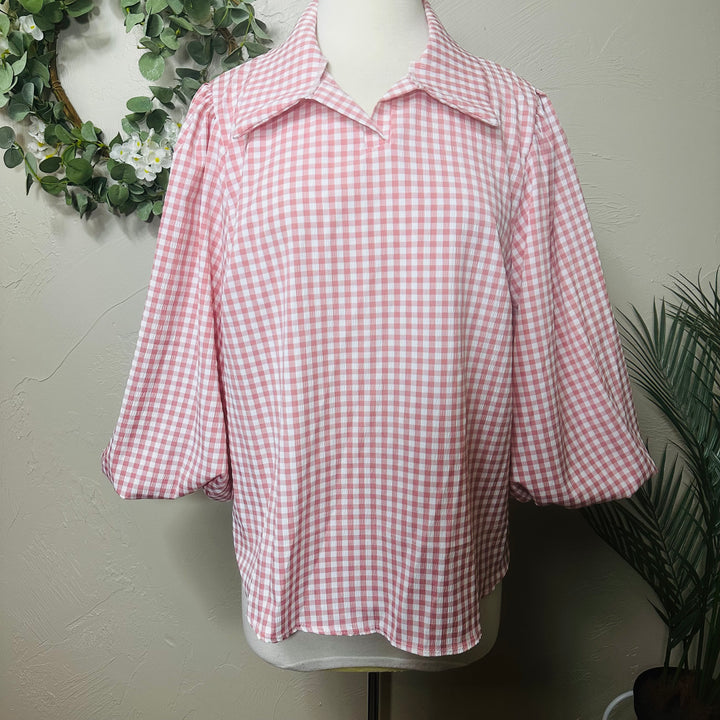 Liza Lou's Pink & White Gingham Checkered Blouse