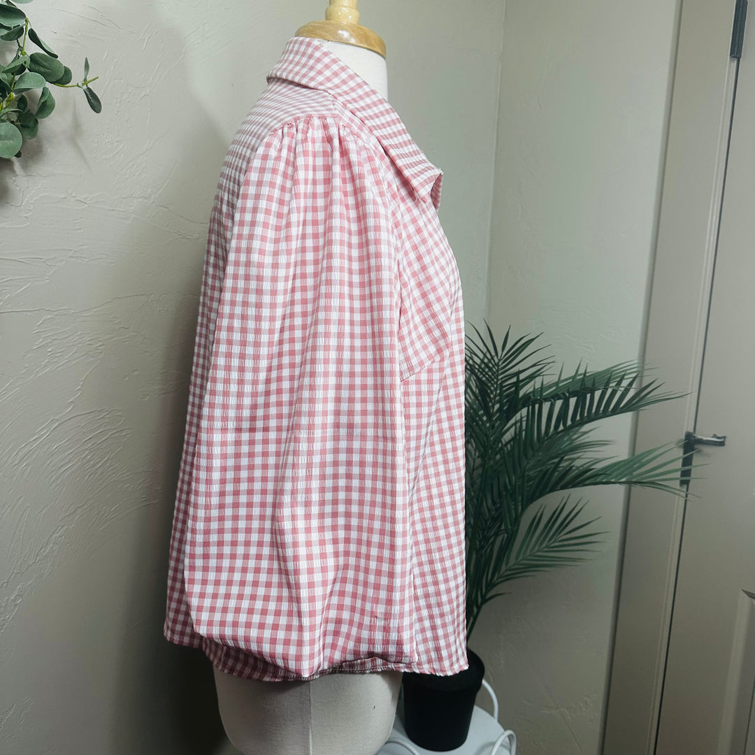 Liza Lou's Pink & White Gingham Checkered Blouse