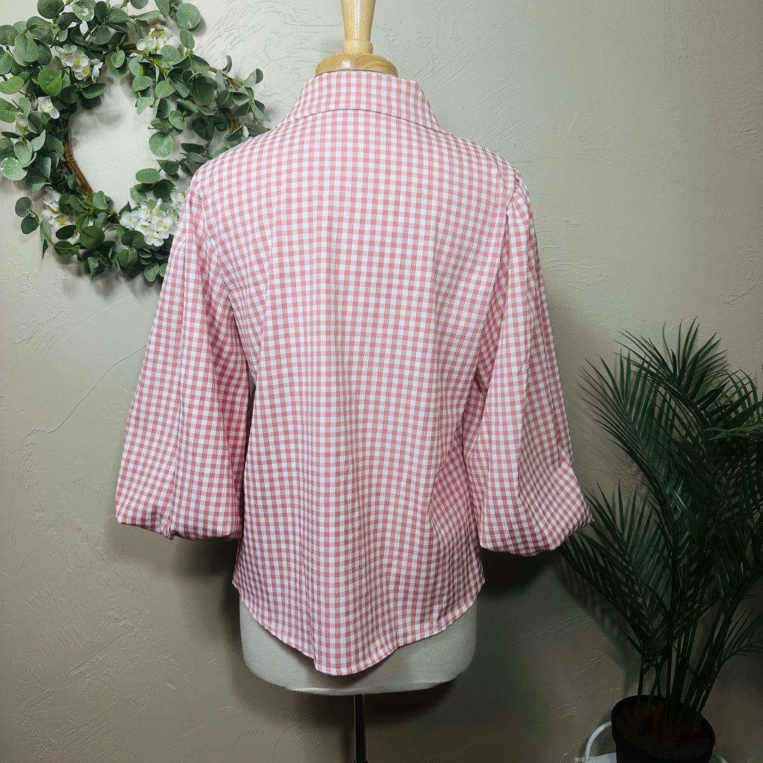 Liza Lou's Pink & White Gingham Checkered Blouse