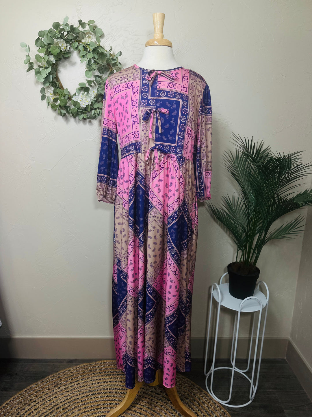 Liza Lou’s Pink w/ Dark Blue Purple Cheery Long Modest Dress