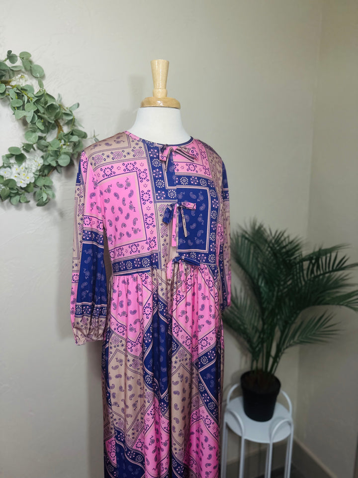 Liza Lou’s Pink w/ Dark Blue Purple Cheery Long Modest Dress