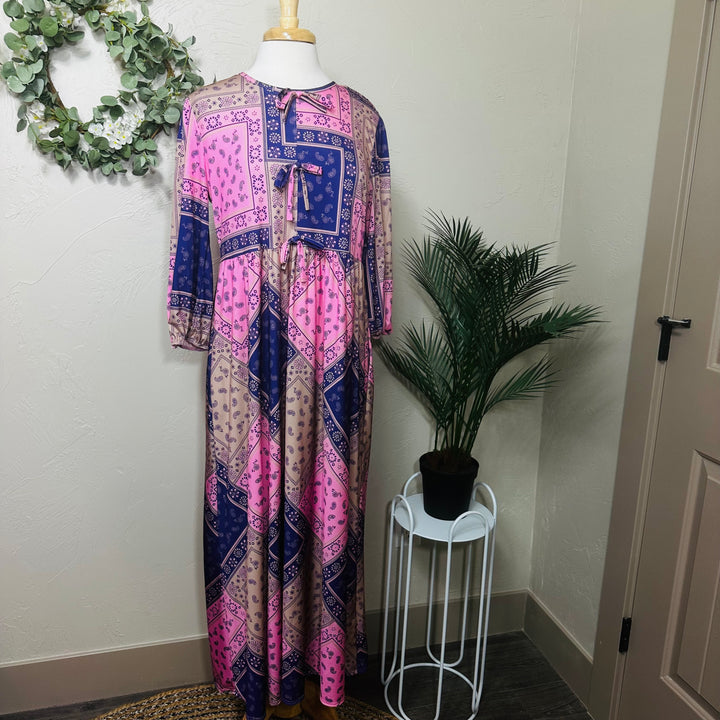 Liza Lou’s Pink w/ Dark Blue Purple Cheery Long Modest Dress
