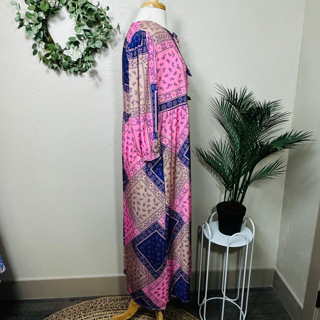 Liza Lou’s Pink w/ Dark Blue Purple Cheery Long Modest Dress