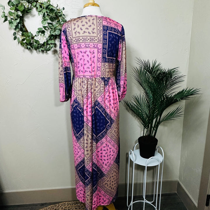 Liza Lou’s Pink w/ Dark Blue Purple Cheery Long Modest Dress