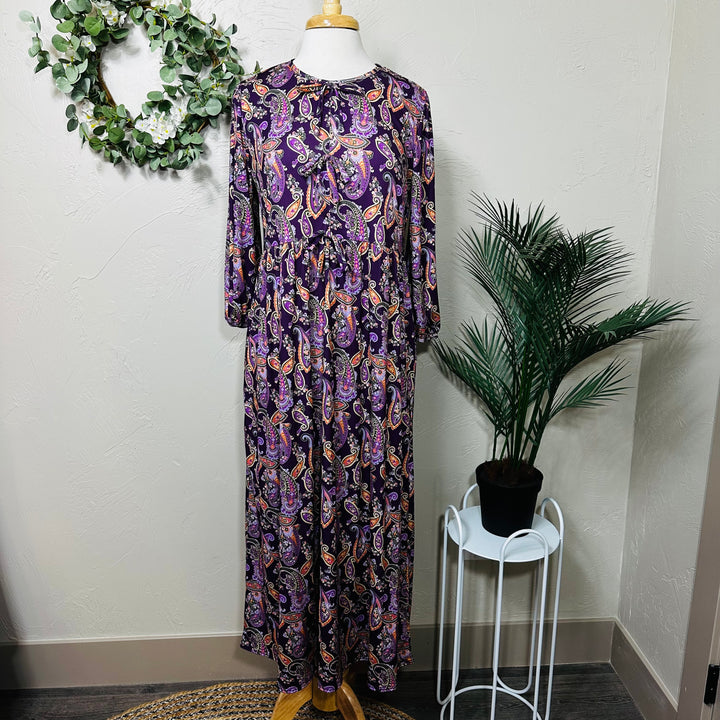 Liza Lou’s Pink Dark Purple Cheery Long Modest Dress with Bows