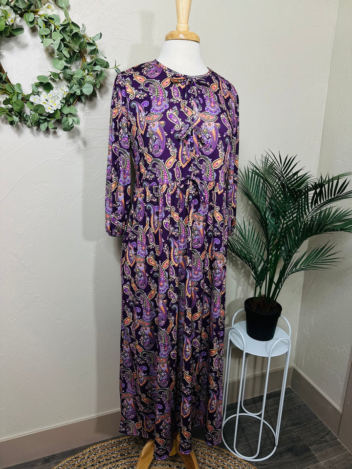 Liza Lou’s Pink Dark Purple Cheery Long Modest Dress with Bows