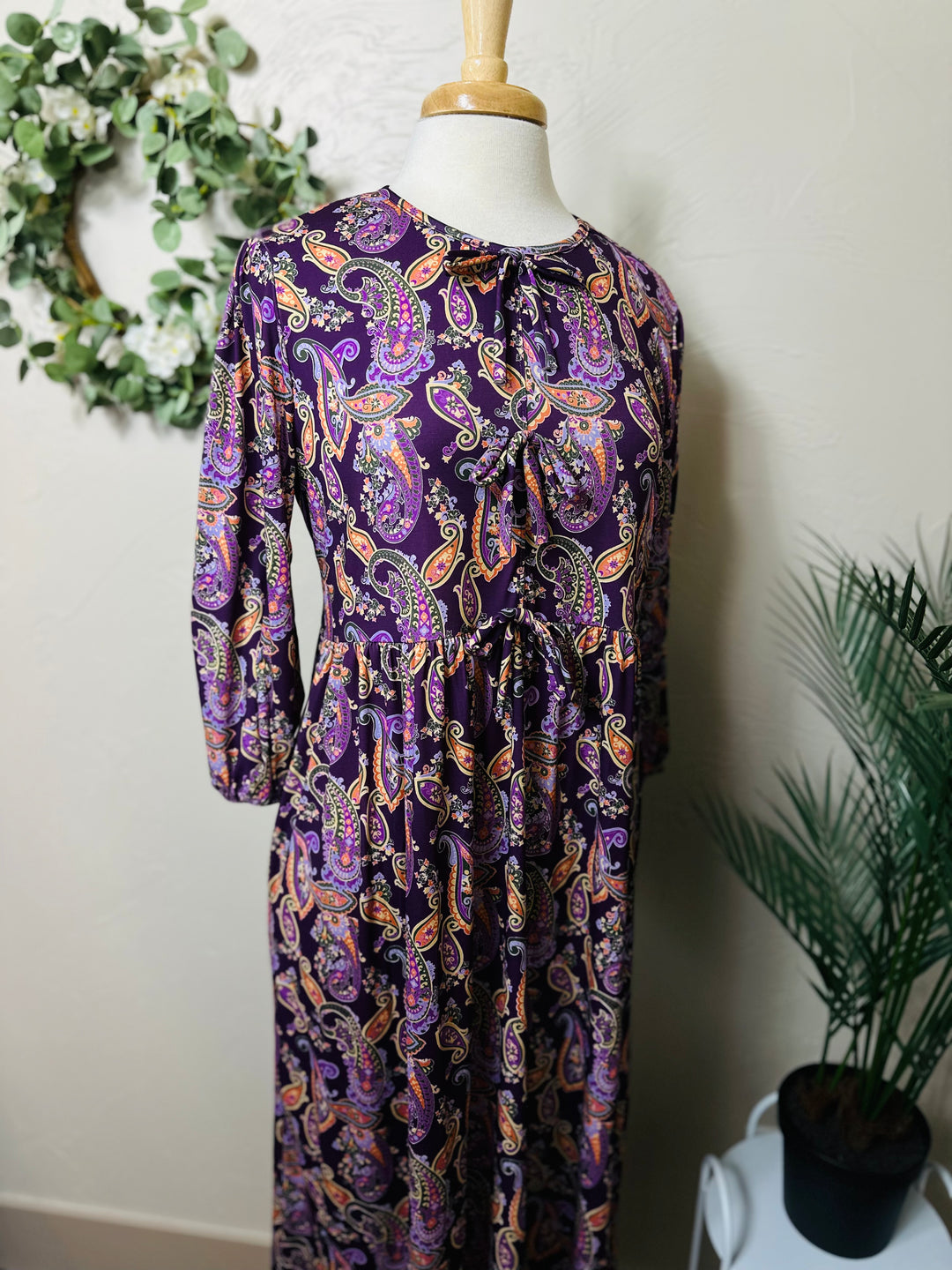 Liza Lou’s Pink Dark Purple Cheery Long Modest Dress with Bows