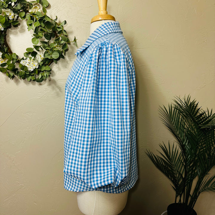 Liza Lou's Blue & White Gingham Checkered Blouse