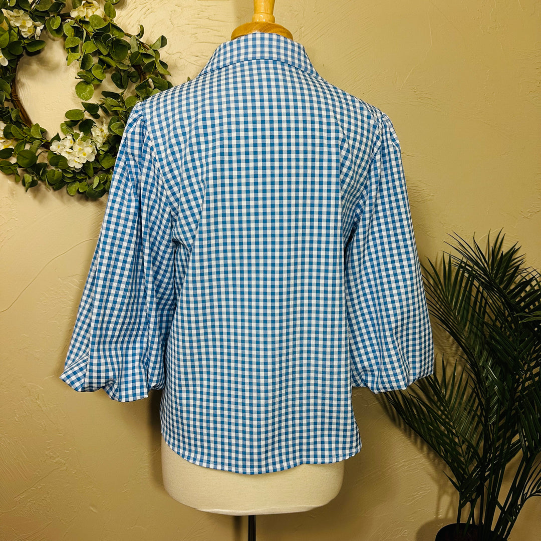 Liza Lou's Blue & White Gingham Checkered Blouse
