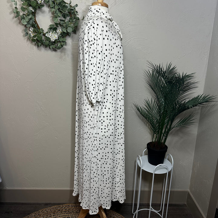 Liza Lou's Lavon Bodre White Cream w/ Black Polka Dots Long Modest Dress w/ Bow Tie