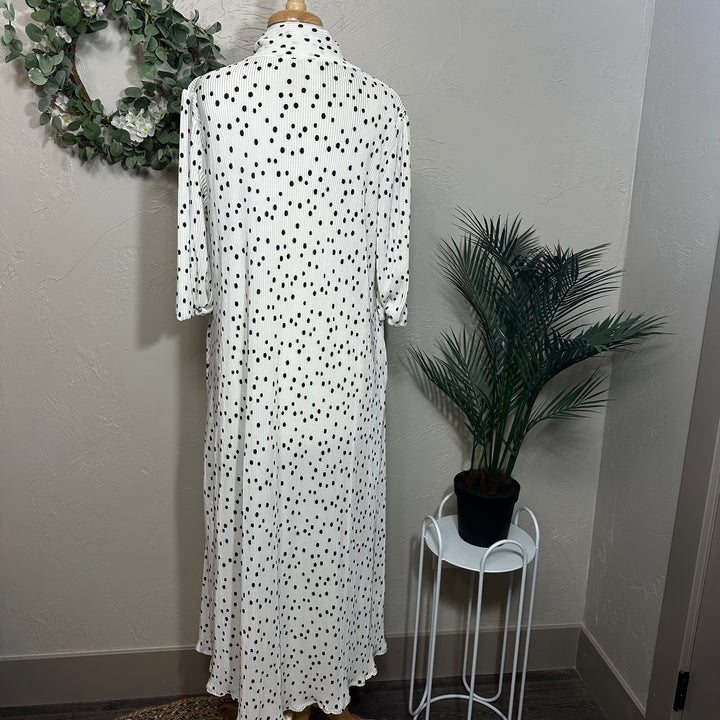 Liza Lou's Lavon Bodre White Cream w/ Black Polka Dots Long Modest Dress w/ Bow Tie
