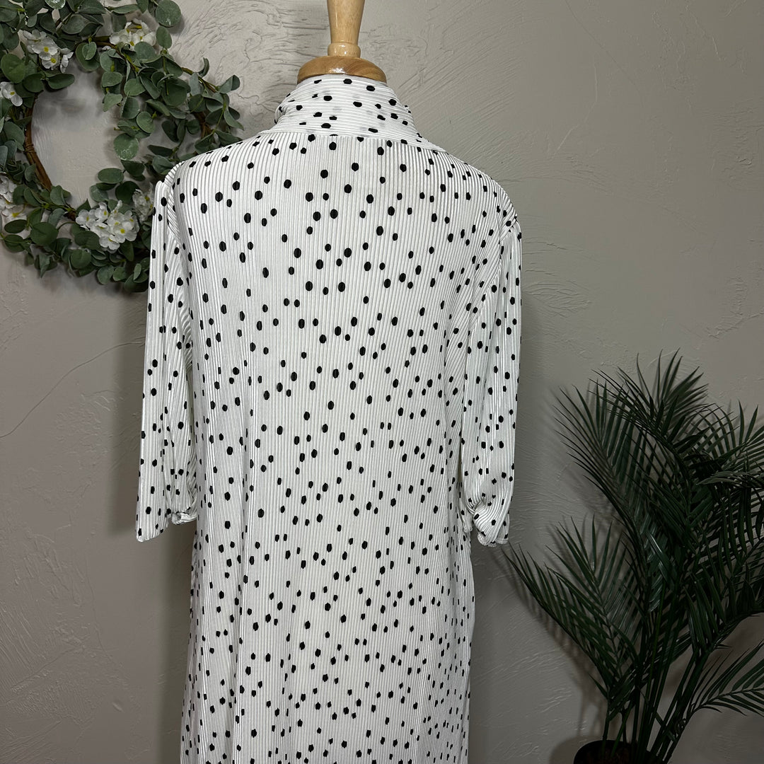 Liza Lou's Lavon Bodre White Cream w/ Black Polka Dots Long Modest Dress w/ Bow Tie