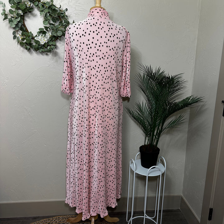 Liza Lou's Lavon Bodre Pink with Polka Dots Long Modest Dress w/ Bow Tie