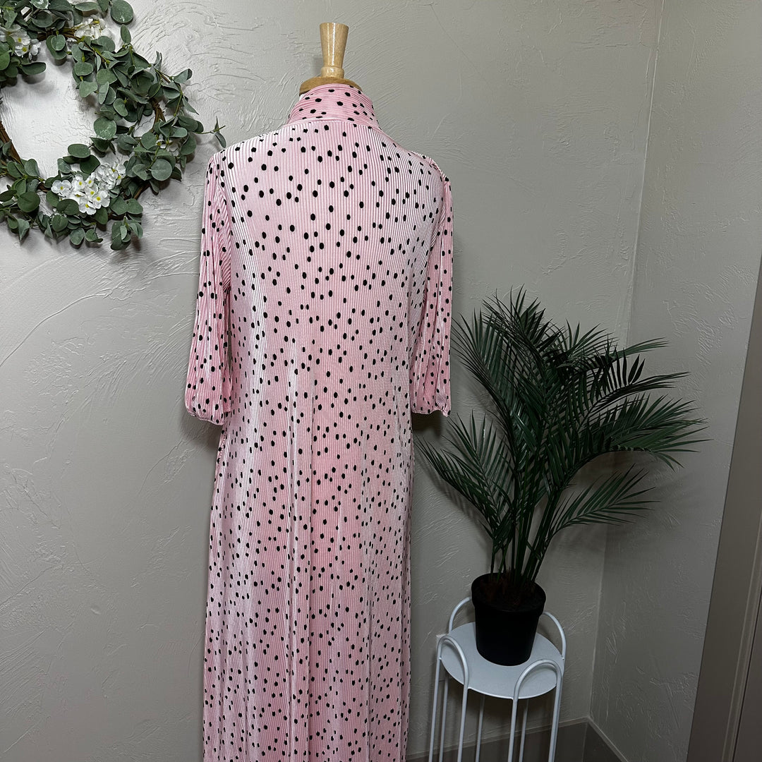 Liza Lou's Lavon Bodre Pink with Polka Dots Long Modest Dress w/ Bow Tie