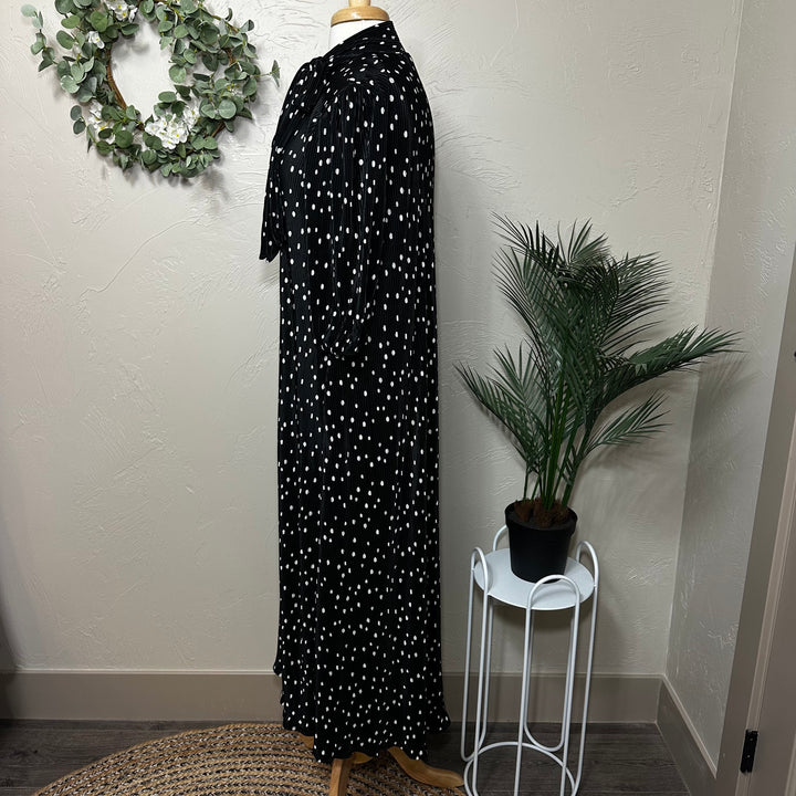 Liza Lou's Lavon Bodre Black with Polka Dots Long Modest Dress w/ Bow Tie
