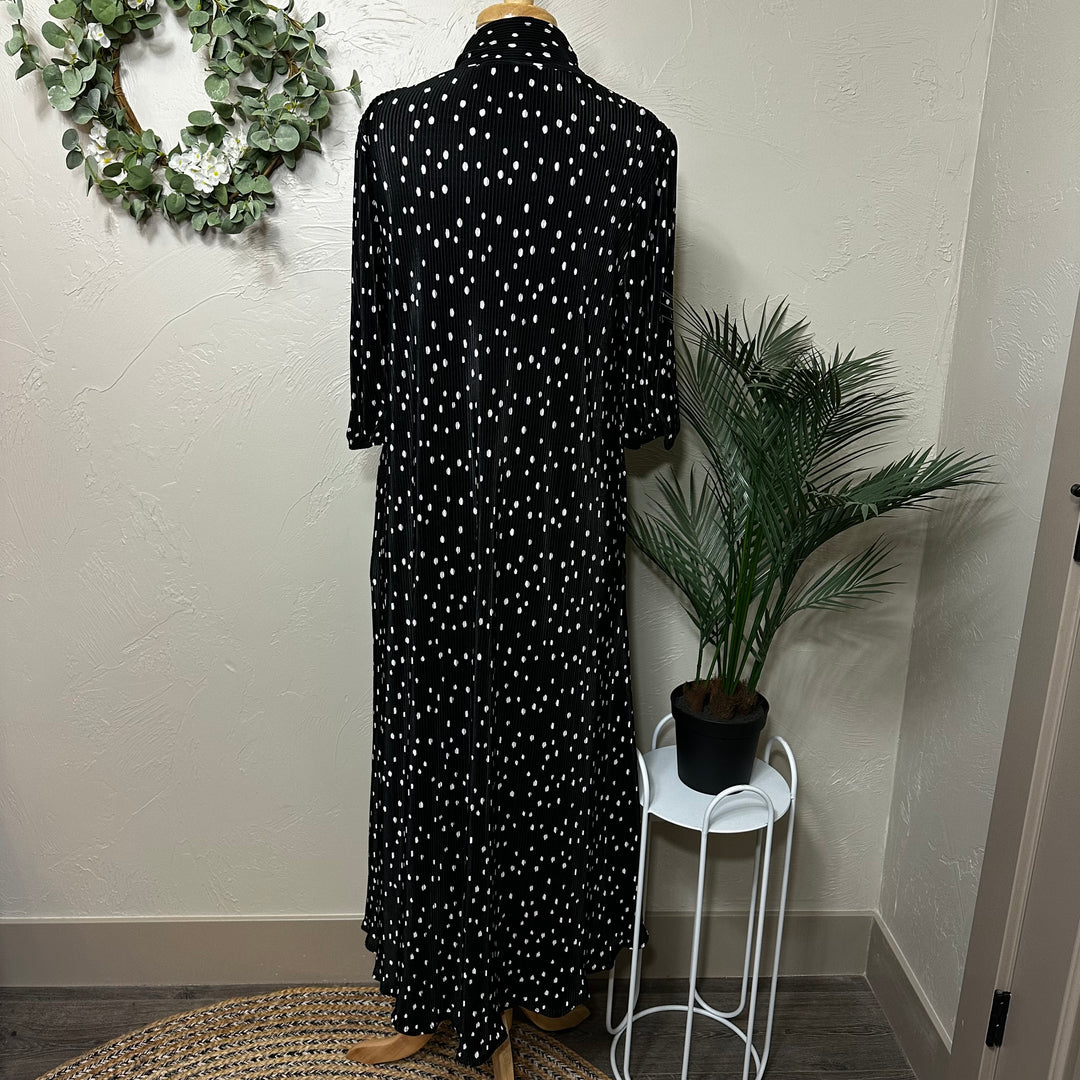 Liza Lou's Lavon Bodre Black with Polka Dots Long Modest Dress w/ Bow Tie