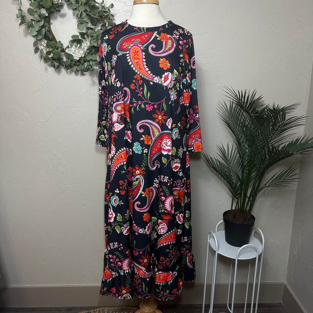 Liza Lou's Paisley w/ bottom flounce ruffle Modest Women's Dress