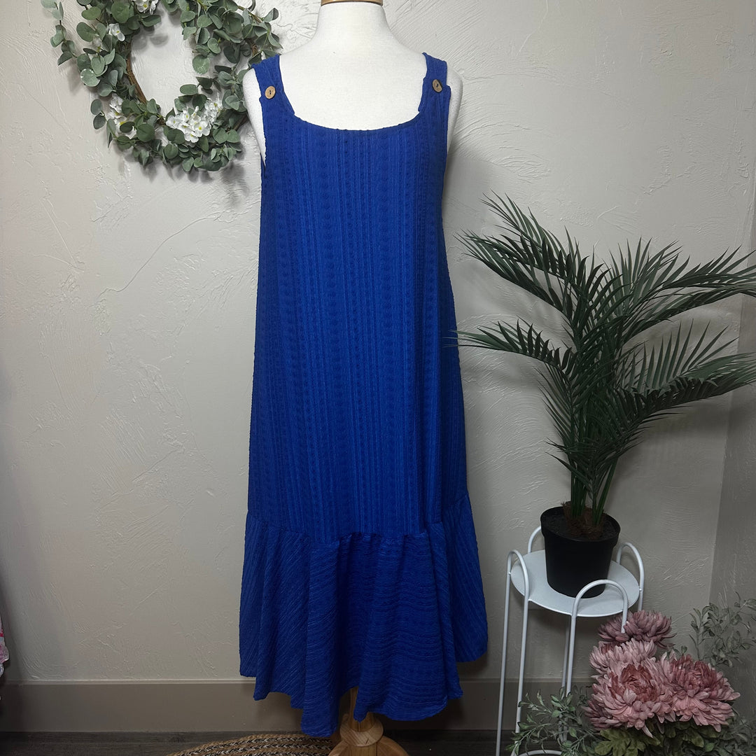 Liza Lou's Sophie Royal Blue Textured Jumper Sleeveless Modest Dress