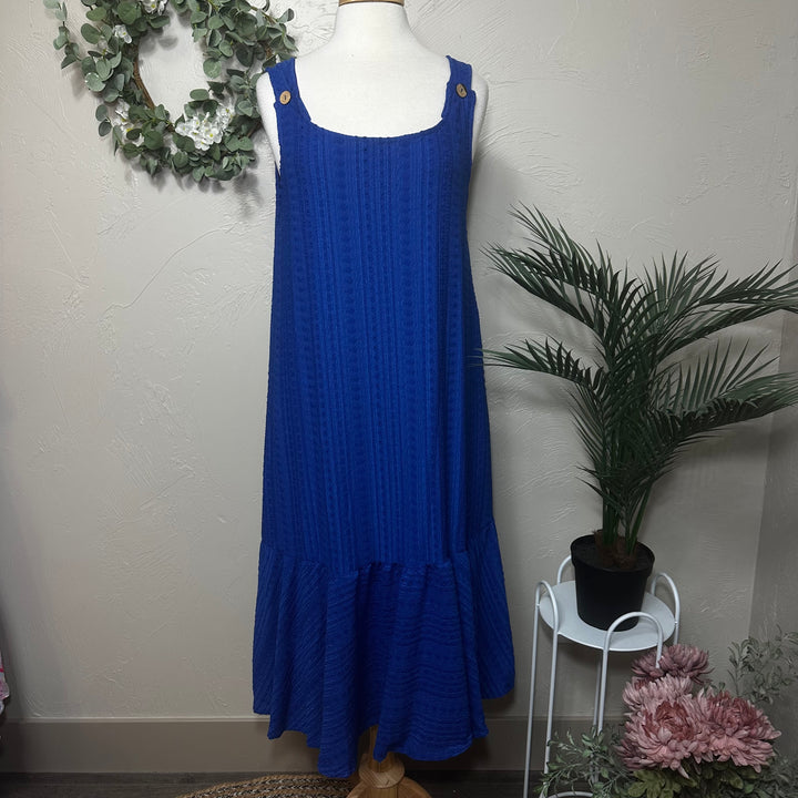 Liza Lou's Sophie Royal Blue Textured Jumper Sleeveless Modest Dress