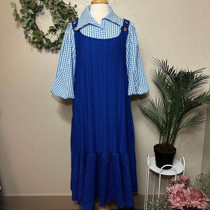Liza Lou's Sophie Royal Blue Textured Jumper Sleeveless Modest Dress