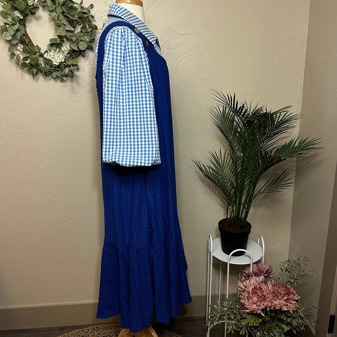 Liza Lou's Sophie Royal Blue Textured Jumper Sleeveless Modest Dress