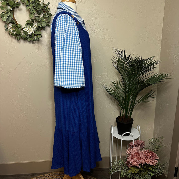 Liza Lou's Sophie Royal Blue Textured Jumper Sleeveless Modest Dress
